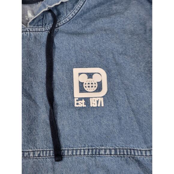 Rare Disney Resort Medium Denim Hoodie Pullover Spellout Script‎ Spirit Jersey - Picture 3 of 16